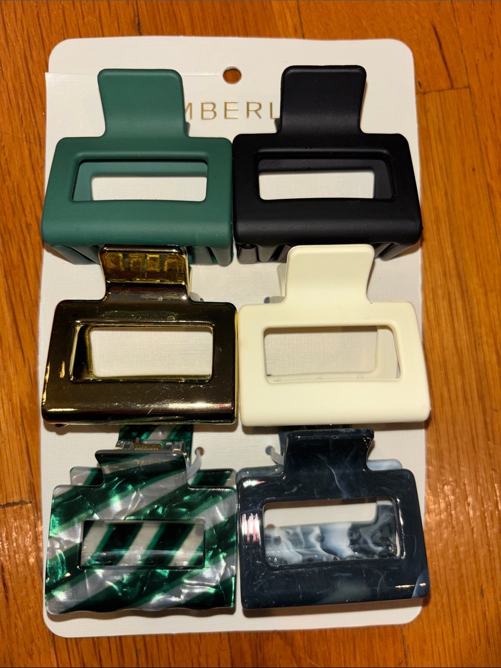 Emberly Green, Black, Gold, Cream and Marble Hair Claw Clip Set - New